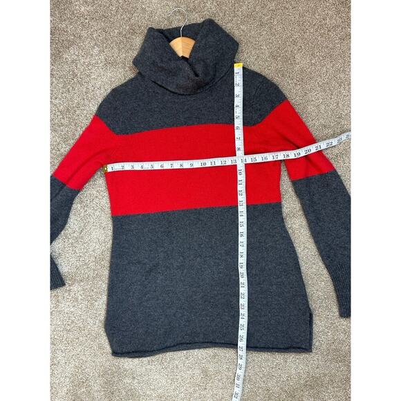 Athleta 100% Cashmere Tunic Red Gray Strip Sweater Cowl Turtleneck Sweater M - Picture 11 of 11